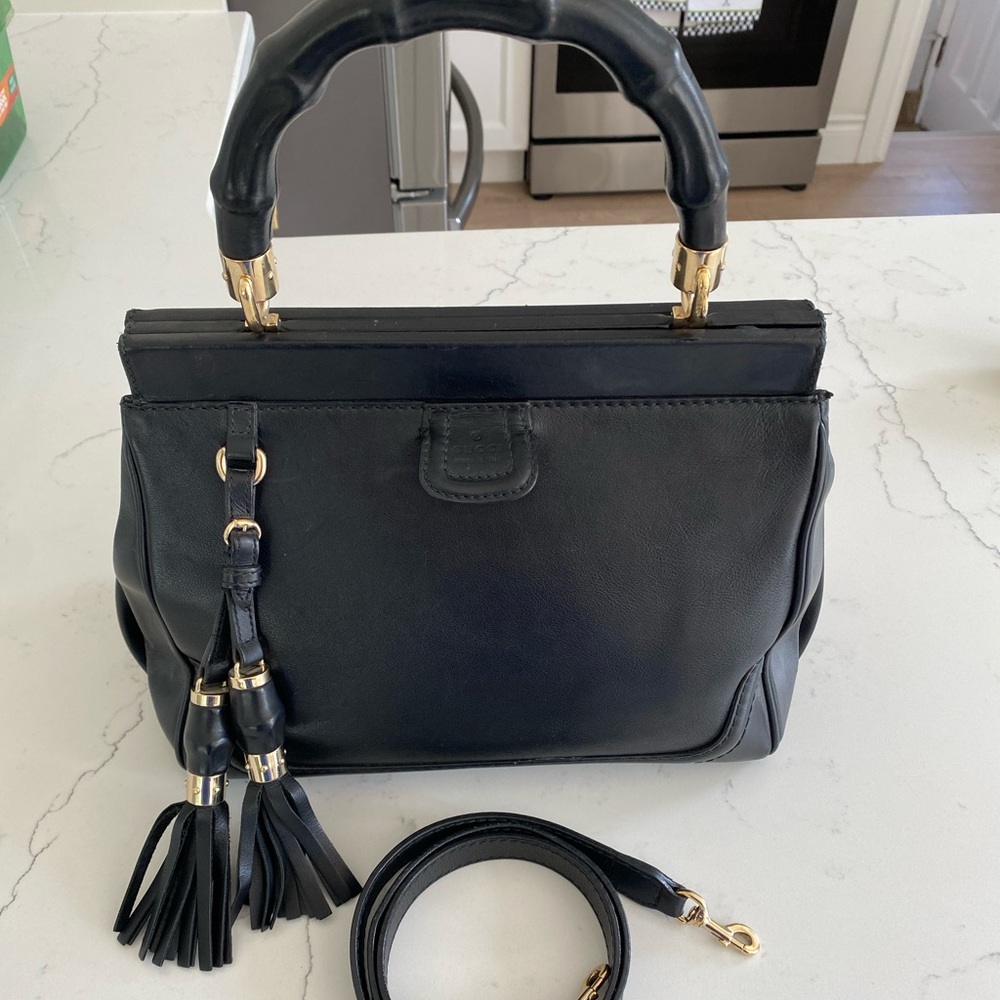 Black Gucci Bamboo Handle Purse - Picture 1 of 15